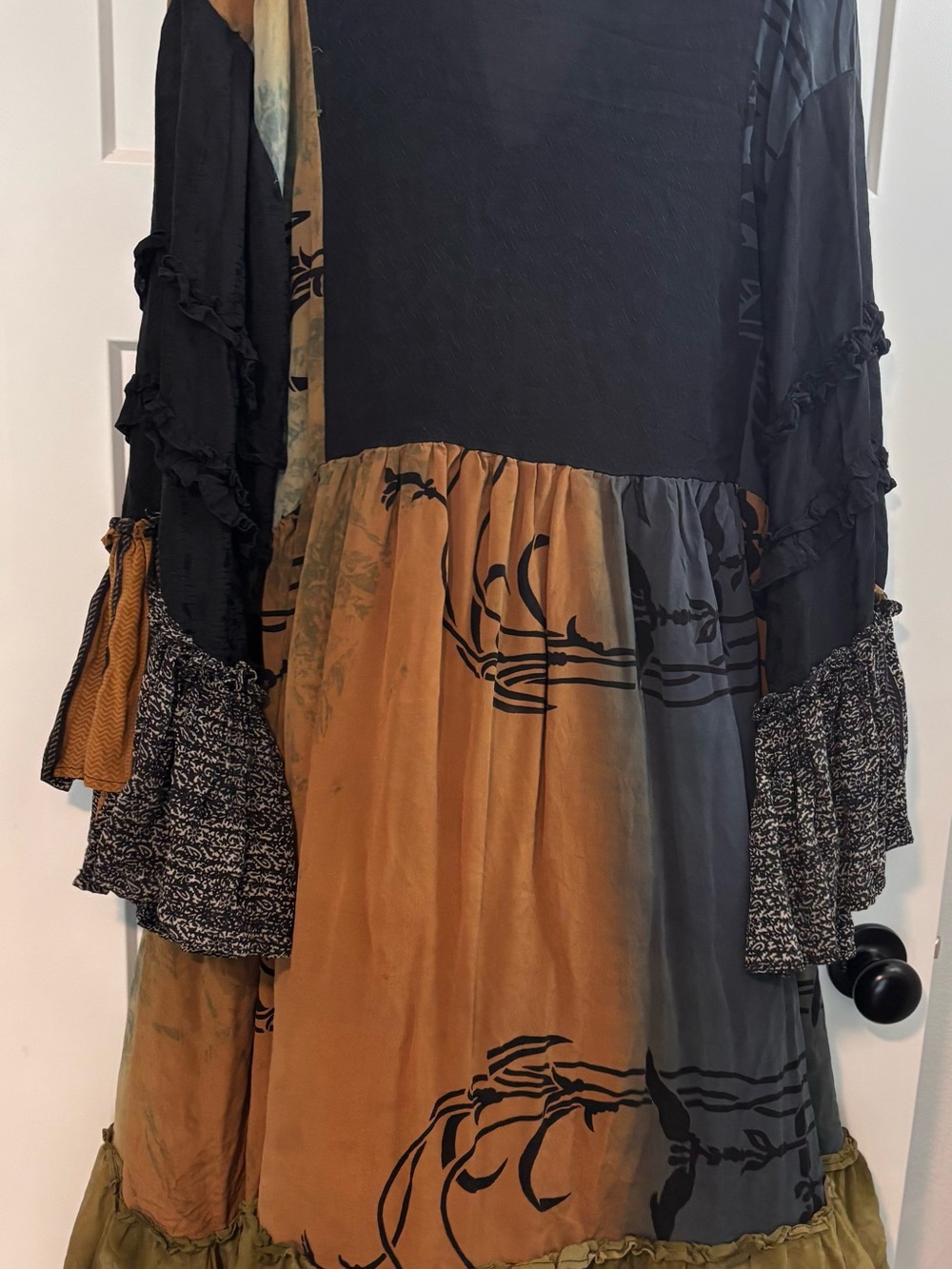 Kantha Bae Boho Mixed-Panel Long Sleeve Dress in Black, Olive & Gray - Picture 5 of 7